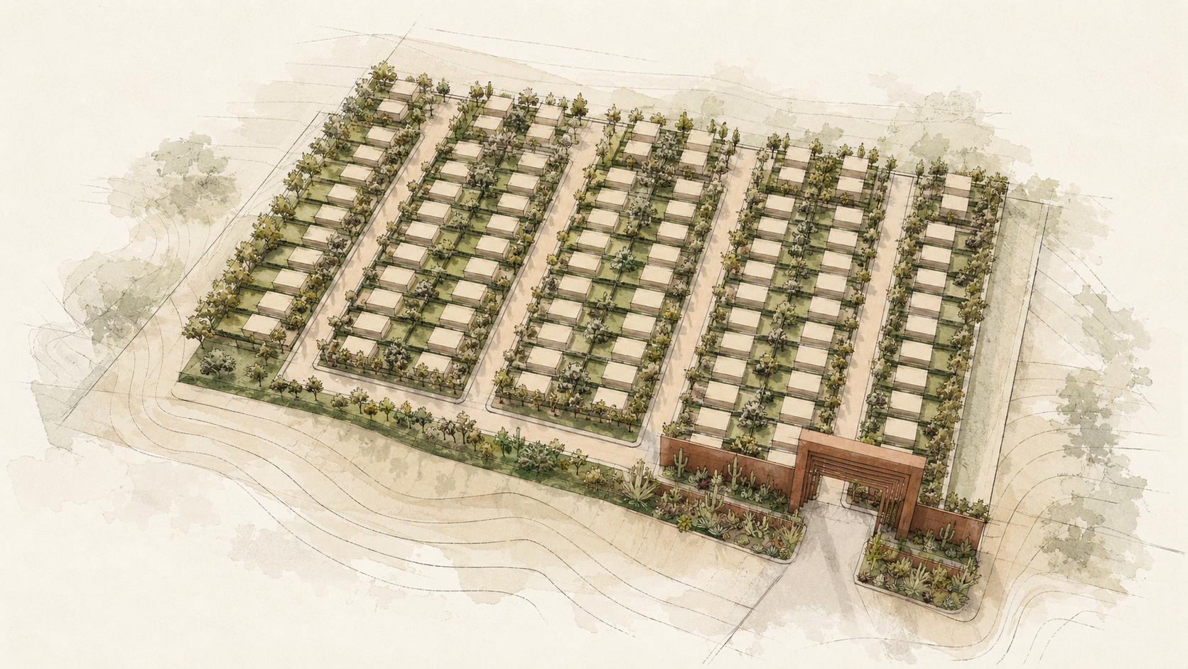 Sketch masterplan arquitectónico del desarrollo TERRA : ZAPOTITLA